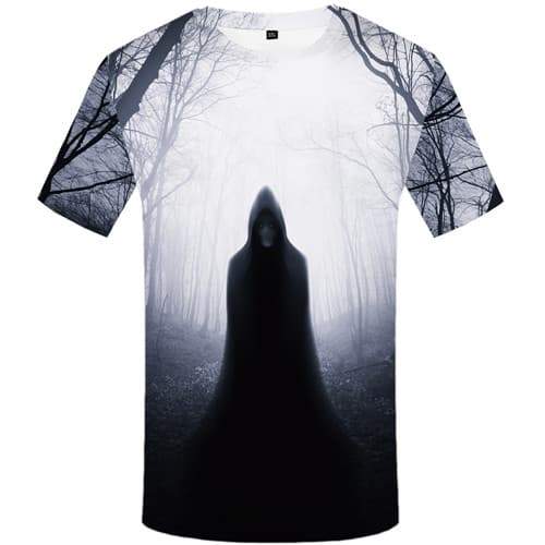 Alien T-shirt Men Skull Shirt Print Forest Tshirts Novelty Gray T-shirts Graphic Gothic Tshirts Cool Short Sleeve Punk Rock - KYKU