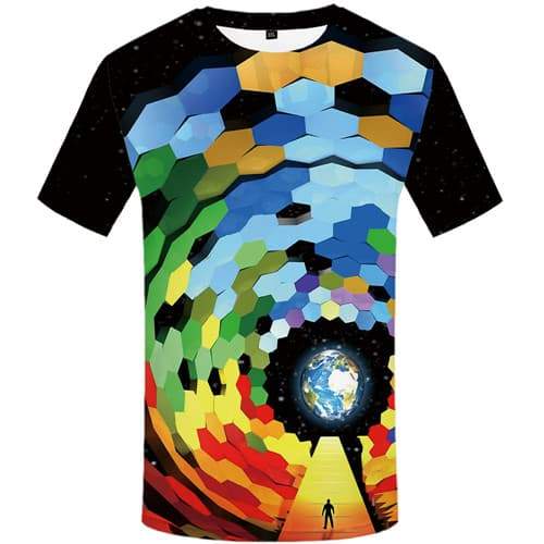 Colorful T-shirt Men Galaxy Space T-shirts 3d Earth T shirts Funny Psychedelic Tshirts Cool Cartoon Shirt Print Short Sleeve - KYKU