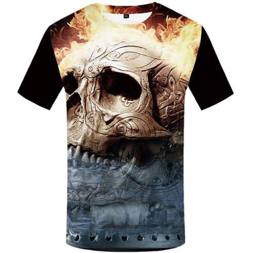 Skull T-shirt Men Military Shirt Print Metal Tshirts Cool Flame Tshirt Anime War T shirts Funny Short Sleeve Full Print Unisex - KYKU