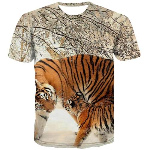 Tiger T-shirt Men Animal Tshirt Printed Lovely T-shirts Graphic Snow Tshirt Anime Funny T shirts Funny Short Sleeve Hip hop - KYKU