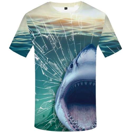 Shark T-shirt Men Animal Tshirts Casual Ocean Tshirts Cool Harajuku T-shirts 3d War Shirt Print Short Sleeve Hip hop Men Digital - KYKU