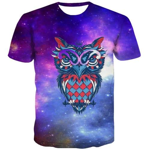 Owl T-shirt Men Galaxy Shirt Print Space Tshirt Printed Funny Tshirts Casual Harajuku T-shirts Graphic Short Sleeve T shirts - KYKU