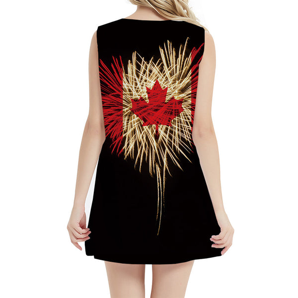 
Maple Leaf Dress Women Psychedelic Office Canada Sundress Black 3d Print Rock Short Womens Clothing Elegant
                