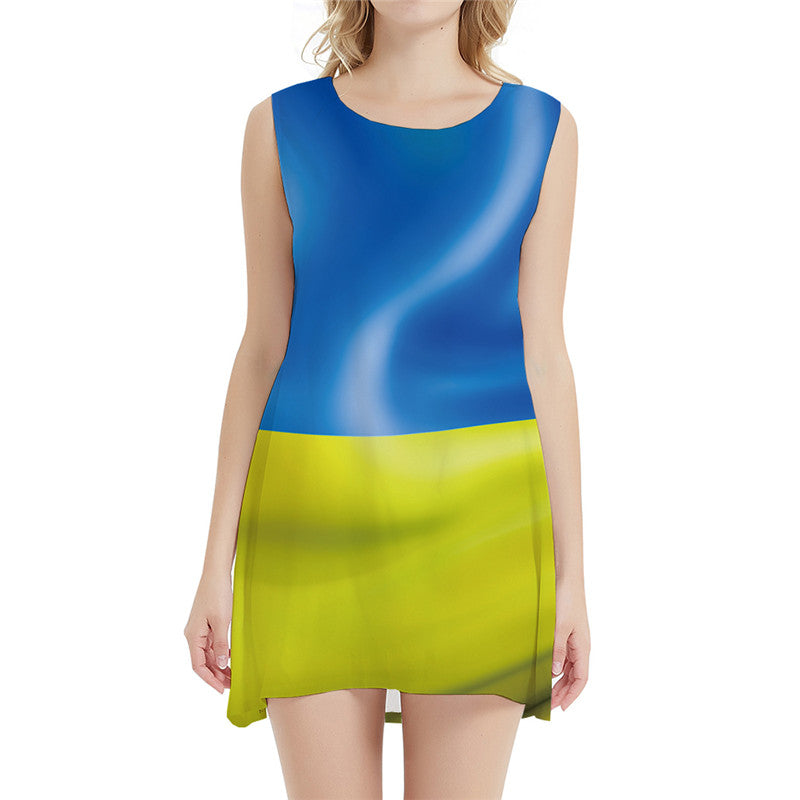 Harajuku Dress Women Union Flag 3d Print Ukraine Halter Sleeveless Retro Ladies Dresses Gothic Vestido Sexy Womens Clothing