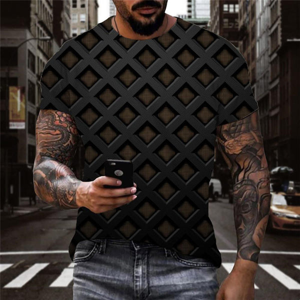 
black grid pattern t shirt Cool special texture different Casual men art costume
                