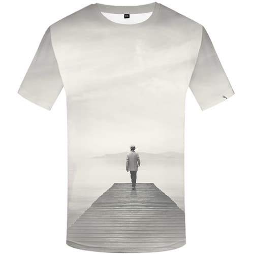 Character T-shirt Men Mountain Tshirt Printed Harajuku T shirts Funny Art T-shirts Graphic Gray Tshirt Anime Short Sleeve - KYKU