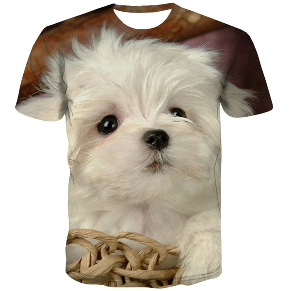 
t shirt Little White dog Puppy Cute Pets Casual shirt 3D Casual big Smart dogs man art costume
                
