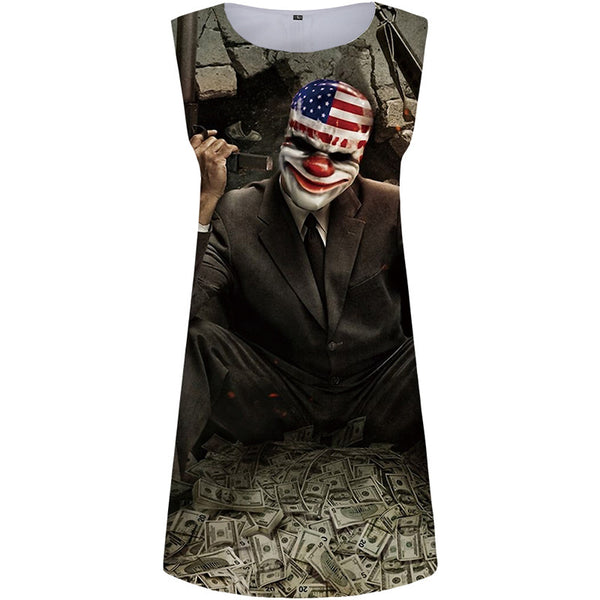 
Clown Dresses Women Gun Halter Sleeveless Usa Bodycon Dress War Vestido Sexy Dollar 3d Print Womens Clothing Party
                