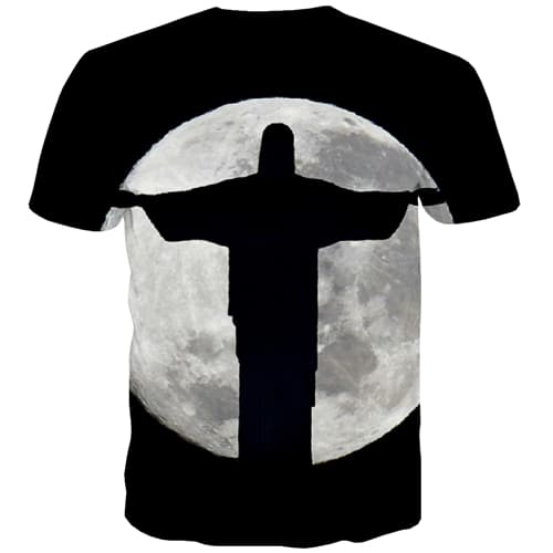 Jesus T shirts Men Moon Tshirts Cool Black T-shirts Graphic Harajuku Tshirt Printed Art T shirts Funny Short Sleeve Full Print - KYKU