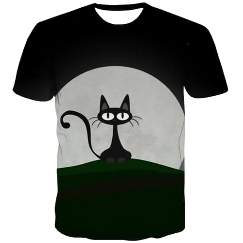 Cat T shirts Men Animal T shirts Funny Cartoon Tshirt Printed Moon T-shirts 3d Black Shirt Print Short Sleeve Hip hop Men/women - KYKU