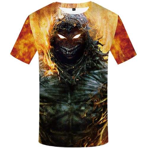 Skull T shirts Men Flame Tshirts Casual Muscle T-shirts 3d Game Tshirt Anime War Shirt Print Short Sleeve Hip hop Mens Tops Slim - KYKU