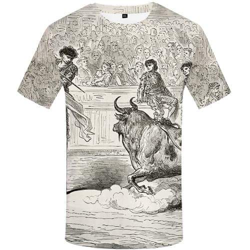 Cattle T-shirt Men Animal Tshirts Novelty Spain Tshirts Cool Graffiti Tshirt Printed Vintage Shirt Print Short Sleeve Hip hop - KYKU