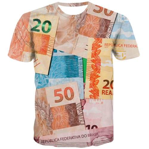 Money T-shirt Men Brazil Tshirt Printed Brazilian Real T shirts Funny Abstract Shirt Print Harajuku T-shirts Graphic - KYKU