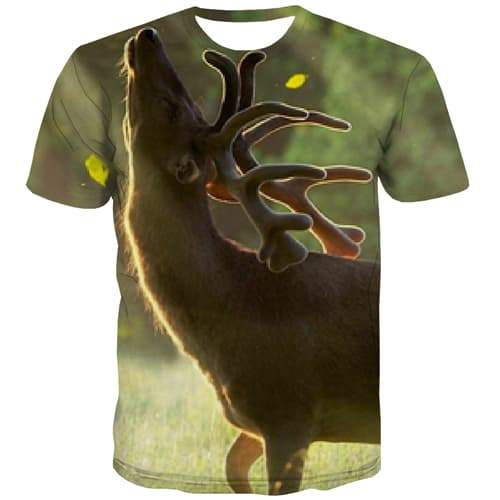 Deer T shirts Men Animal Tshirt Printed Christmas Tshirts Novelty Funny T-shirts Graphic Street Tshirts Casual Short Sleeve - KYKU