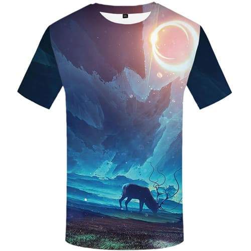 Deer T shirts Men Graffiti Shirt Print Animal Tshirt Printed Harajuku T-shirts Graphic Moon T shirts Funny Short Sleeve - KYKU