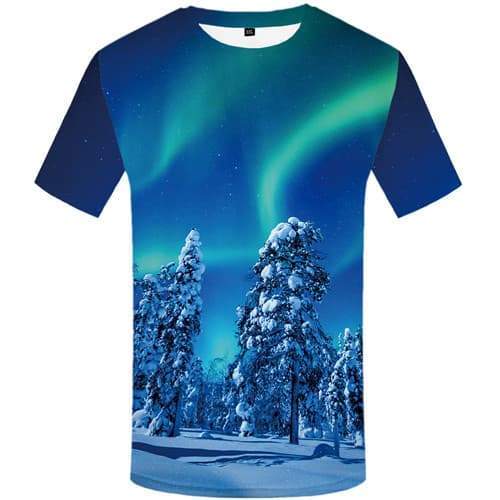 Northern Lights T shirts Men Forest Tshirts Novelty Russia Tshirt Printed Aurora Tshirts Casual Harajuku T-shirts Graphic - KYKU