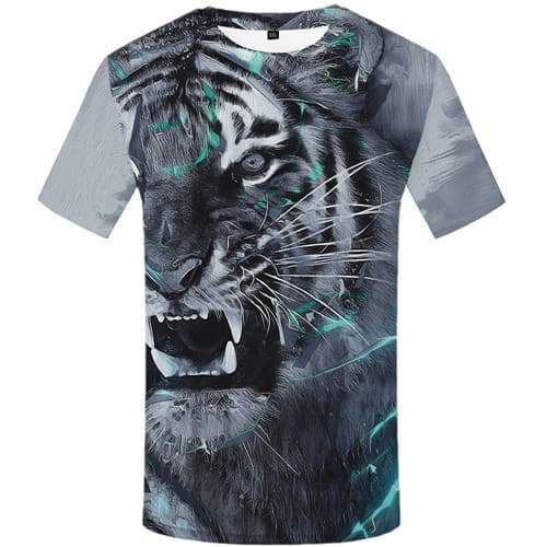 Tiger T shirts Men Gray Tshirts Casual Animal T-shirts 3d Gray Tshirt Printed Cartoon Tshirt Anime Short Sleeve Punk Rock Men - KYKU