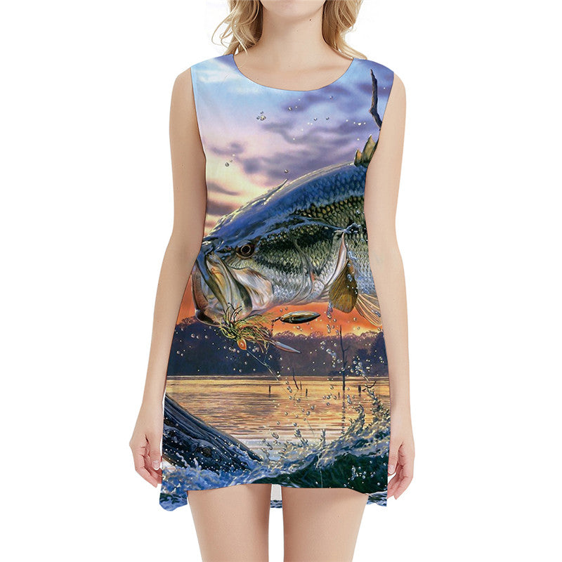 KYKU Fish Dress Women Tropical Beach Squid Vestido Sexy Animal 3d Print Nebula Sexy Womens Clothing Elegant Gothic Large Sizes