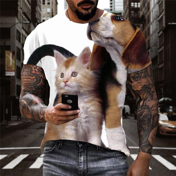
t shirt animal docile pets Hip hop tshirt 3D Cool cat and dog men art costume
                