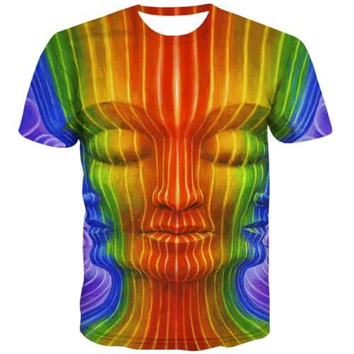 Alien T-shirt Men Psychedelic T shirts Funny Colorful T-shirts Graphic Dizziness Tshirts Novelty Rainbow Tshirt Anime - KYKU