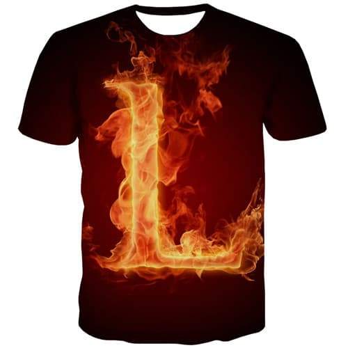 Flame T shirts Men Fire T shirts Funny Letter Tshirt Anime Harajuku T-shirts 3d Gothic T-shirts Graphic Short Sleeve Hip hop - KYKU