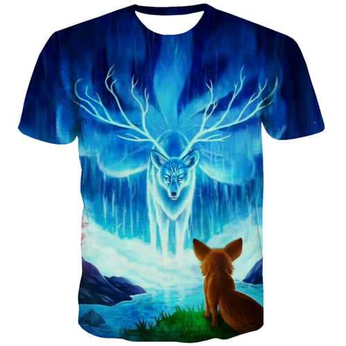 Wolf T shirts Men Animal Shirt Print Deer Tshirts Casual Novel Tshirt Anime Harajuku Tshirt Printed Short Sleeve Full Print - KYKU