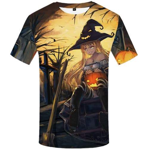 Halloween T-shirt Men Witch Shirt Print Pumpkin Tshirts Cool Forest Tshirt Printed Cosplay Tshirt Anime Short Sleeve Punk Rock - KYKU