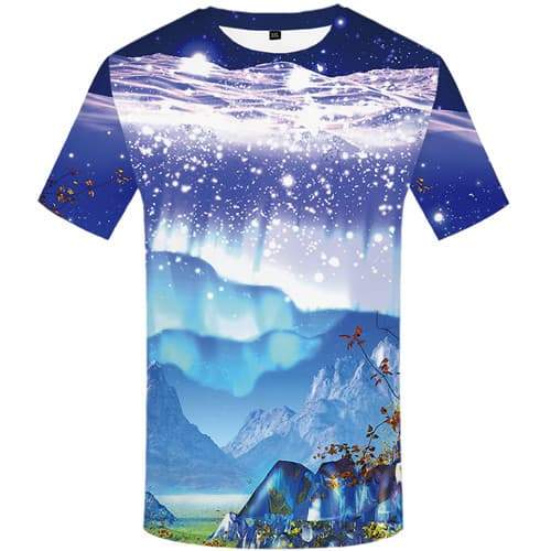 Aurora T shirts Men Northern Lights T shirts Funny Mountain Tshirts Cool Russia T-shirts 3d Colorful T-shirts Graphic - KYKU