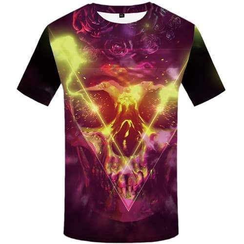 Geometric Flowers T shirts Men Skull T-shirts 3d Skeleton Tshirts Cool Flower Shirt Print Lightning T-shirts Graphic - KYKU