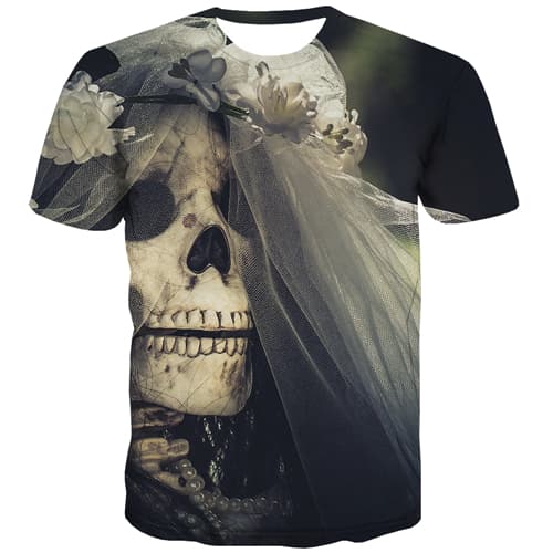Skull T-shirt Men Flower Tshirt Printed Hip Hop Tshirts Cool Terror Tshirts Novelty Street T shirts Funny Short Sleeve Hip hop - KYKU
