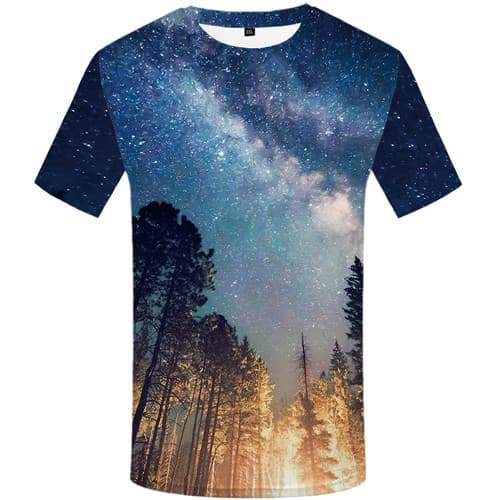Galaxy Space T shirts Men Forest Tshirts Cool Nebula T-shirts 3d Aurora Tshirts Novelty Colorful T shirts Funny Short Sleeve - KYKU