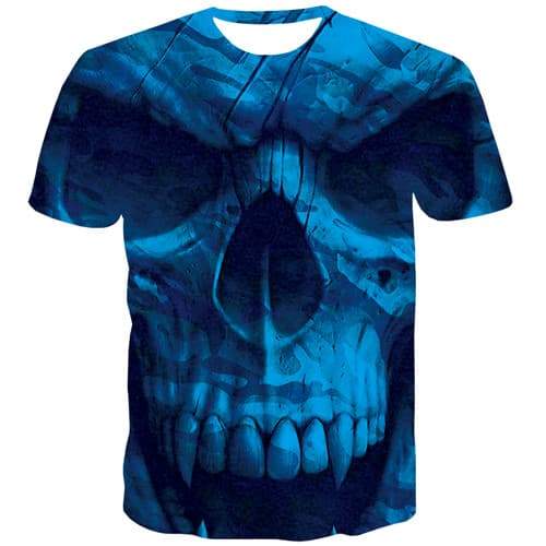 Skull T shirts Men Casual T-shirts Graphic Hip hop T shirts Funny Graphic Tshirts Cool Blue Tshirts Casual Short Sleeve - KYKU