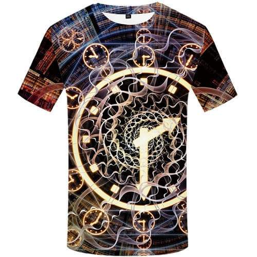 Clock T shirts Men Psychedelic Tshirts Cool Metal T-shirts Graphic Geometric Tshirts Casual Galaxy Space Shirt Print - KYKU