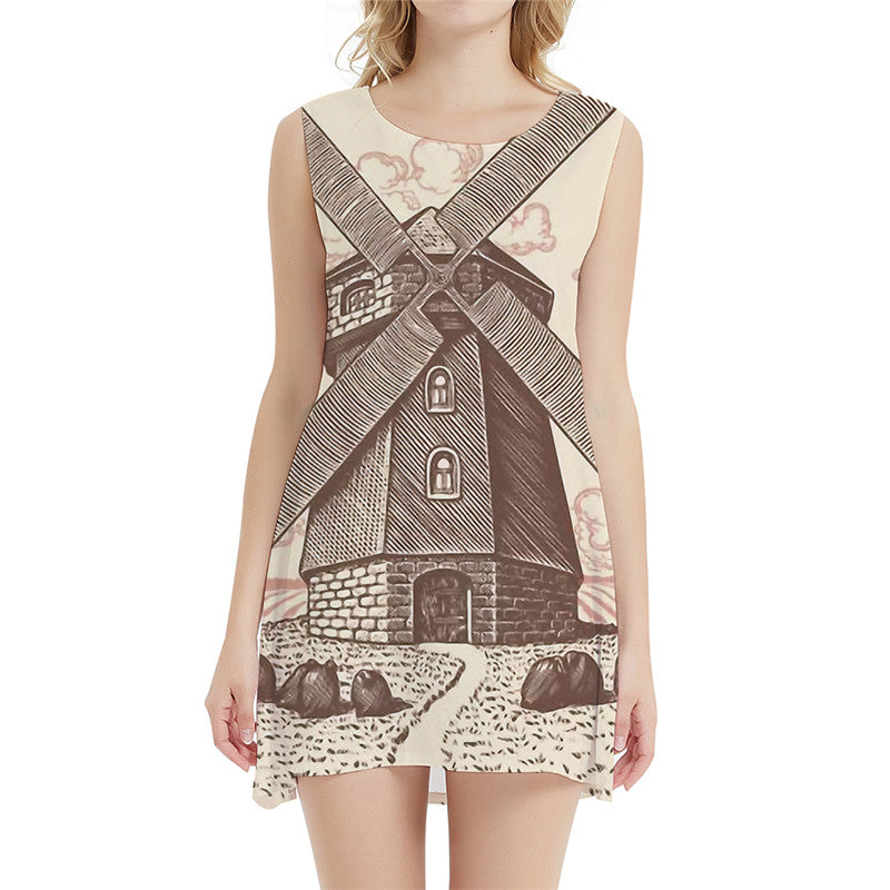 Windmill Dress Women Netherlands Boho Geometric 3d Print Cartoon Sexy Vintage Party Womens Clothing Tassel