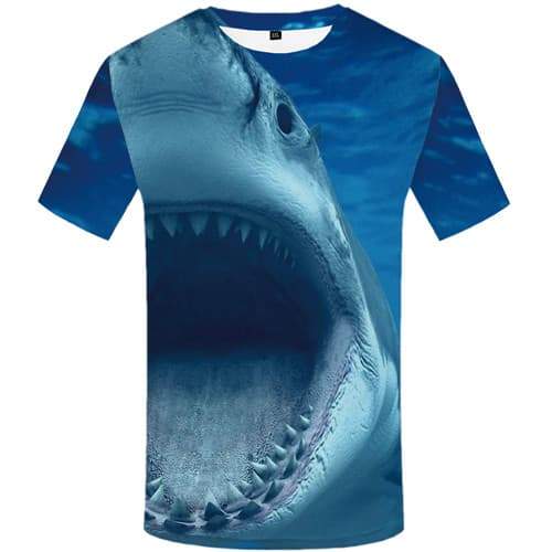 Shark T shirts Men Animal Tshirt Anime Blue T shirts Funny Gothic Tshirts Cool Angry Shirt Print Short Sleeve summer Men S-5XL - KYKU
