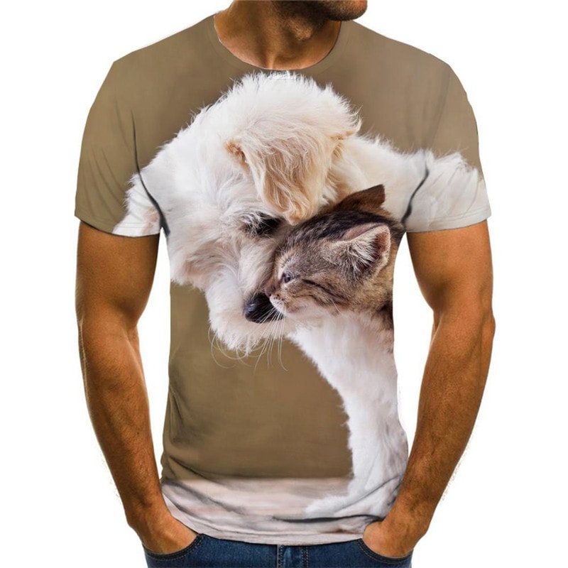 t shirt animal docile pets Casual Casual cat and dog men art costume