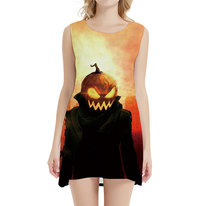 Halloween Dress Women Pumpkin Sundress Cosplay Short Flame Tank Harajuku Ladies Dresses Womens Clothing Vintage