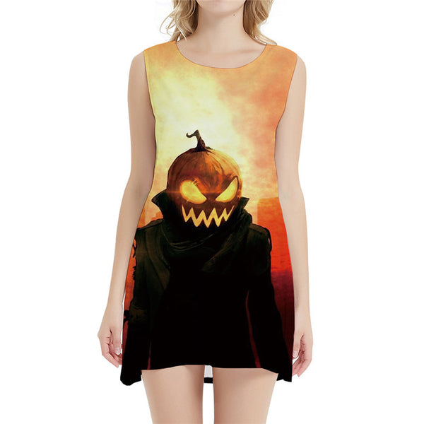 Halloween Dress Women Pumpkin Sundress Cosplay Short Flame Tank Harajuku Ladies Dresses Womens Clothing Vintage
