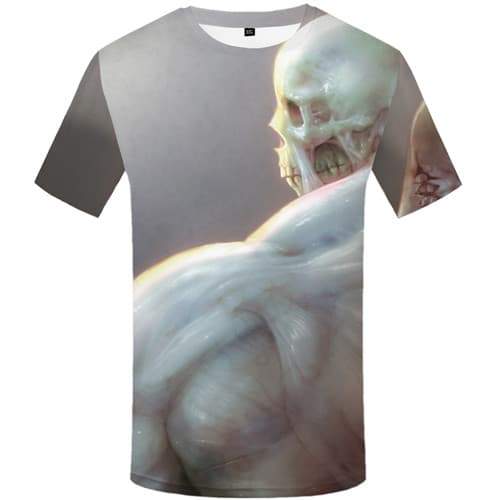 Skull T shirts Men Harajuku Shirt Print Gray T shirts Funny Muscle Tshirt Printed Punk Rock Tshirts Novelty Short Sleeve Fashion - KYKU