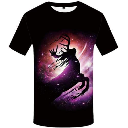 Deer T-shirt Men Animal Tshirts Cool Galaxy Space T shirts Funny Colorful Tshirt Anime Black T-shirts Graphic Short Sleeve - KYKU