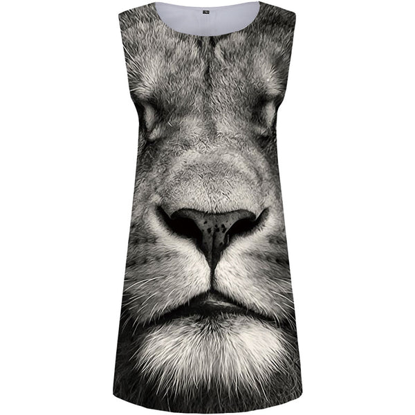Lion Dress Women Animal Sundress Gray Halter Sleeveless Novel Vestido Sexy Rock Ladies Dresses Womens Clothing Mini Evening
