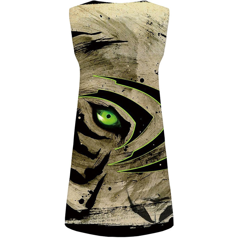 Tiger Dress Women Eye Sexy Animal Tank Vintage Ladies Dresses Graffiti Office Womens Clothing Elegant