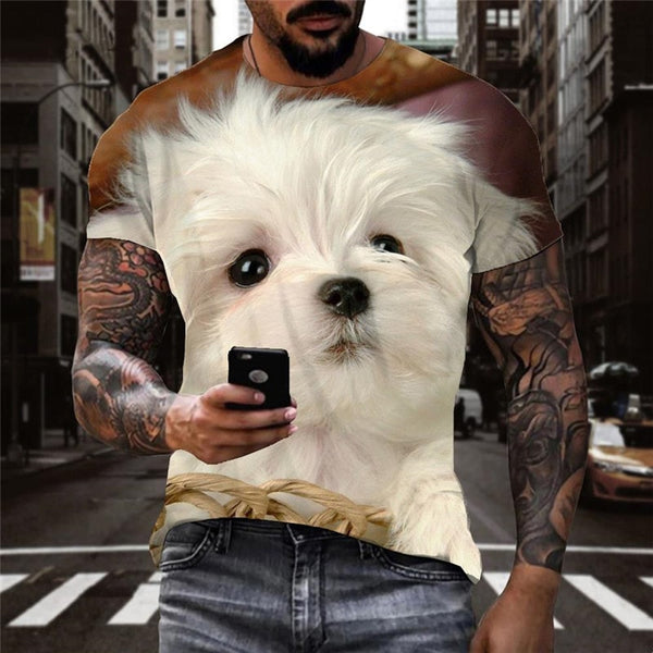 
t shirt Little White dog Puppy Cute Pets Casual shirt 3D Casual big Smart dogs man art costume
                