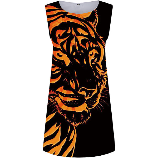 
Tiger Dress Women Animal Short Flame Boho Black Office Rock Party Womens Clothing Elegant
                