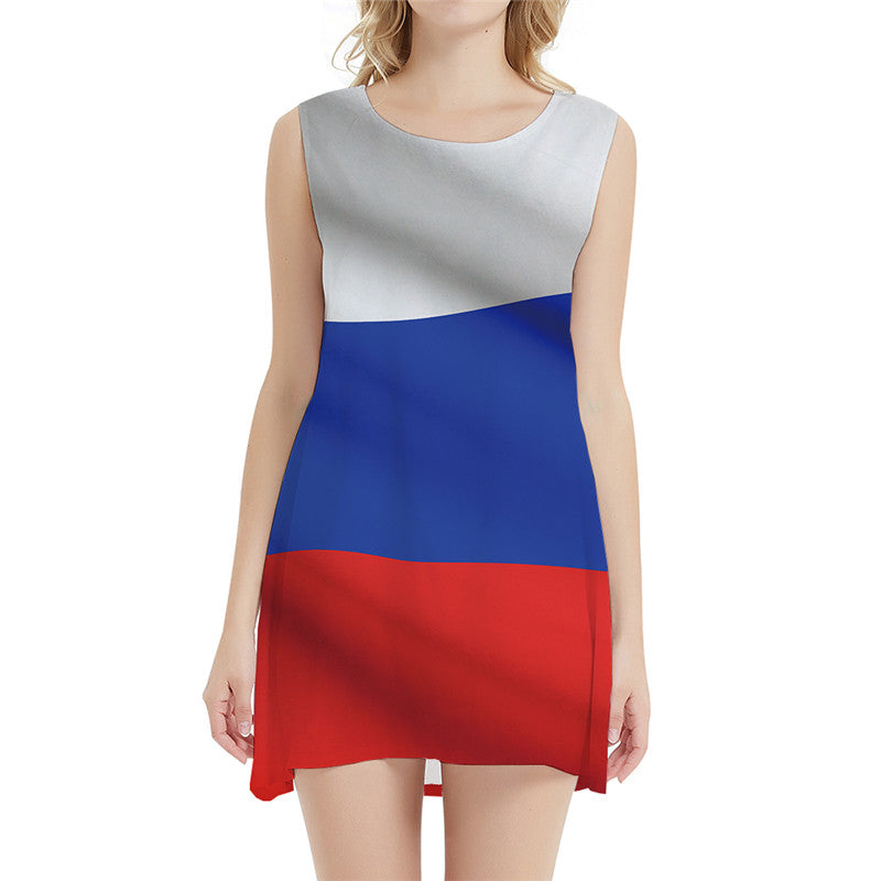 Russian Flag Dress Women Colorful Beach Harajuku Boho Russia Office Rock Vestido Sexy Womens Clothing Elegant