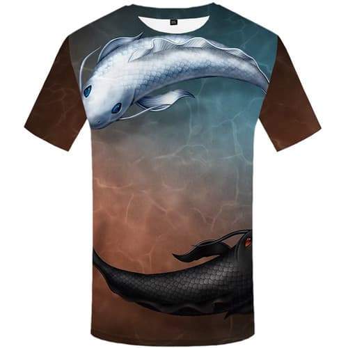 Carp T-shirt Men Fish Tshirt Printed Animal Tshirts Cool Tropical Tshirt Anime Yinyang T-shirts Graphic Short Sleeve Hip hop - KYKU