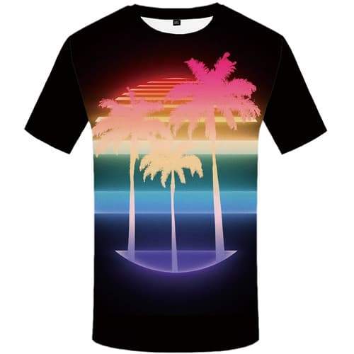 Coconut Tree T shirts Men Colorful Shirt Print Black T-shirts Graphic Art Tshirt Anime Abstract T shirts Funny Short Sleeve - KYKU