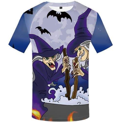 Halloween T shirts Men Witch Tshirt Anime Bat Shirt Print Moon Tshirt Printed Cosplay T-shirts 3d Short Sleeve Hip hop Mens - KYKU