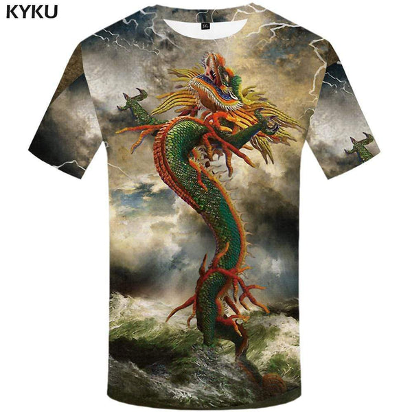 Dragon T shirt Men Animal T shirts Funny Lightning Tshirts Print Mountain Tshirt Anime Colorful T-shirt 3d Mens Clothing - KYKU