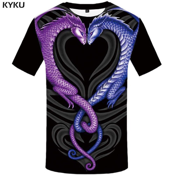 Dragon T shirt Men Animal Tshirt Anime Yinyang T shirts Funny Space Tshirts Print Black T-shirt 3d Mens Clothing Hip hop Unisex - KYKU